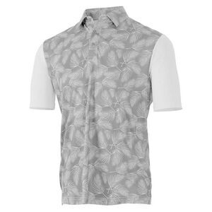 Island Green Mens Golf Tropical Leaves Polo Shirt / Silver/White